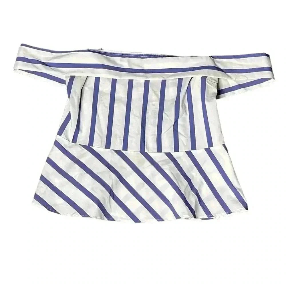Express Stripe Blue White Off The Shoulder Peplum Hem Blouse Size 6